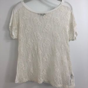 White Floral Lace Short Sleeve Top
